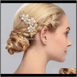 Biżuteria Trendy Bride Rhinestone Biały Kryształ Pearl Grzebień Kwiat Design Klipy Wedding Party Bridal Headpiece Hair Aessories PS2413 Drop Deliv