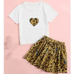 Sommar kostym topp + kjol 2pcs leopard print Kids kläder tjej barnens kostymer kläder tjejer 210528