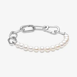 100% 925 Sterling Silver Link Charn Słodkowodne Kultura Bransoletka Pearl Dla Kobiet Moda Biżuteria Walentynki prezent