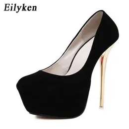 Eilyken Sexy Bombas Casamento Mulheres Fetiche Sapatos Concise Mulher Bombas Latform Muito High High Heel Stripper Flock Bombas 16 cm Tamanho 34-45 C0410