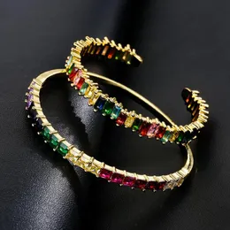 Bangle Gold Filled Baguette Cubic Zirconia Bracelet For Women Men Luxury Jewelry Rainbow Cz Gorgeous Trendy Girls Gift