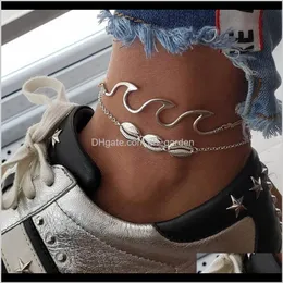 Drop Delivery 2021 2Pcs/Set Simple Women Sea Shells Anklets Beach Spindrift Seashell Foot Chain Weaving Wax Rope Charm Pendant Anklet Jewelry