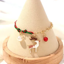 Charm Bracelets Christmas Hand Rope Bracelet With Santa Claus Xmas Tree Beads Chain Fine Jewelry For Women Kids Gift