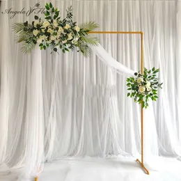 ホワイトゴールドスクエアアーチシェルフパーティーイベント結婚式の小道具アーチ鉄の立場背景フレーム装飾的な人工花スタンド220112