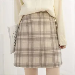 Casual Women Wool plaid skirt Japanese Harajuku Ulzzang Vintage High Waist A-line Skirt Female Fashion Korean Kawaii Cute 210421