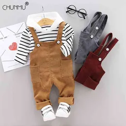 Ropa de otoño para niños Baby Boy Manga larga Sudaderas con capucha a rayas + Monos 2 unids Niño Ropa deportiva casual Niños Chándales 210508