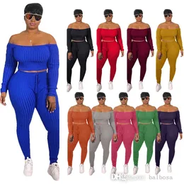 Plus Storlekar S-4XL Designer Kvinnor Tracksuits Off Axel Outfits Hoodies Leggings Two Piece Byxor Set Sexiga Byxor Bodycon Crop Top