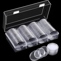 60Pcs Clear 41mm Coin Capsule Storage Case Holder with Organizer Box for Silver Eagle Coins Container Collection Supplies