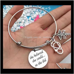 Drop Delivery 2021 Stainless Steel Bracelet Wire Adjustable Expandble Medical Rn Charm Bracelets Nurse Gift Bangle For Women Jewelry Mhur3