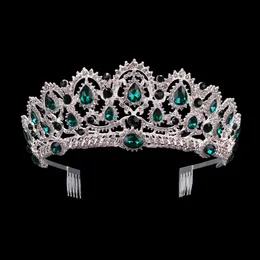 KMVEXO Green Red Blue Crystal Tiaras Vintage Rhinestone Pageant Crowns With Comb Baroque Wedding Hair Jewelry Accessories