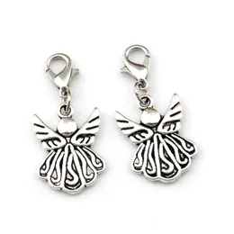 100 st Antik Silver Angel Wing Lobster Spännen Charm Hängen för smyckestillverkning Armband Halsband DIY Tillbehör 15x35.5mm A-494b