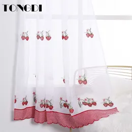 Tongdi Kitchen Gardin Valance Sheer Tiers Pastoral Frukt Cafe Broderi Tulle Dekoration För Hem Fönster Kök Matsal 211203