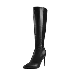 Womens Pointed Toe Black Matte Patchwork Suede Knee High Boots Side Zip Stiletto Fashion Long Boots