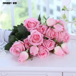 Partihandel Hög simulering Real Touch 3 Head Artificial Latex Rose Blommor Bröllop Dekorativ Fuktgivande Feel Roses Bunch 10PCS1