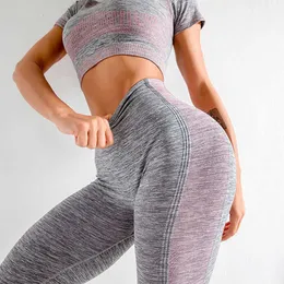 Kortärmad Yoga Set Leggings Kvinnor Sportkläder Seamlyoga Passar Stickad Hip Fitnsportswear Ropa Mujer Deportiva 2021 x0629