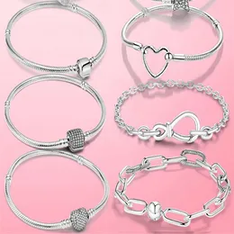 925 Sterling Silver Heart Snake Chain Bracelet For Women Fit pandora Charm Beads Jewelry
