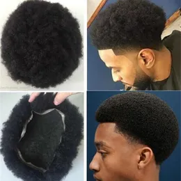 African American Mens Hairpieces European Virgin Human Hair Replacement 4mm Afro Curl Full Lace Toupee för svarta män