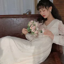 Fransk Long Fairy Dress Vintage Lace Kvinnor Docka Collar Full Sleeve Fall Fashion Female Wedding Party Robe 210604