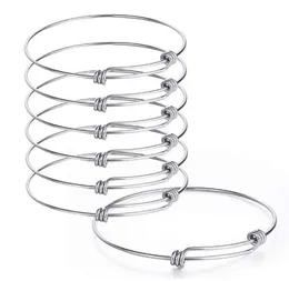 5pcs Stainless Steel Wire Blank Bangle Bracelet Expandable Charm Bracelet Double Loops Style for Diy Jewelry Making Q0717