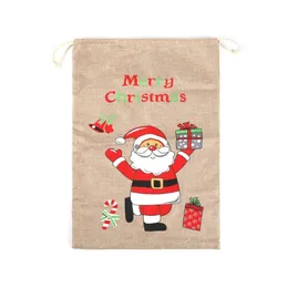 Santa Claus Sack Linne Drawstring Pocket Jul Eve Apple Bag Creative Sacks Xmas Party Decoration 38x50cm