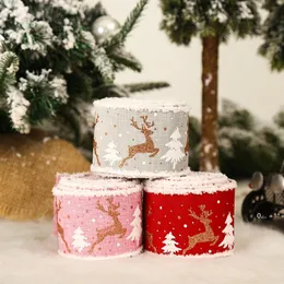 Jul Wired Ribbons Reindeer Snowflake för Xmas Diy Wrapping Wedding Floral Bow Wreaths Craft 5m lla10446