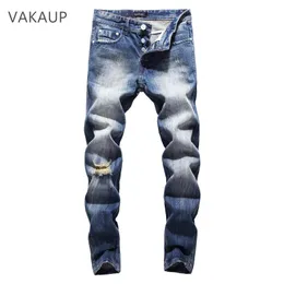 Jeans da uomo Moda Hip Hop Patch Uomo Retro Knee Rap Hole Zip Biker Sciolto Slim Distrutto Strappato Strappato Denim Uomo