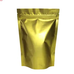 Högkvalitativ 100 st/parti matt guld metallisk mylar värme tätbar zip -lås stativ påse för kaffebönor ört förpackning Baghigh Qty