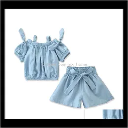 Verão Adorável Meninas Crianças Big Bow Demin Topsshorts 2 Pcs Set Crianças Casuais Terno Menina Outfits 1WXCA S8OMR