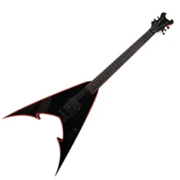 Chitarra elettrica nera a forma di V con rilegatura rossa, Floyd Rose, tastiera in palissandro, personalizzabile su richiesta