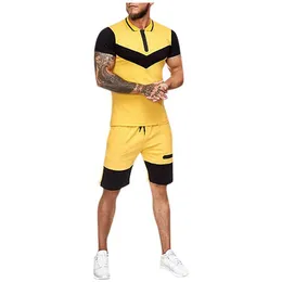 KANCOOLD Men Clothing Mens Summer Home Stripe Color Collision Short Sleeve t-shirt Shorts Sports fitness Thin Sets Tracksuits X0610