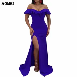 Kobieta Wrap Tube Długa Dress Party High Slit Evening Clubwear Slim Blue Black Seksowne Ciasne Vestidos Modne Sukienki Letnie 210416