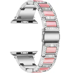 Jewelry Diamond Metal Strap For Apple Watch bands 44mm 42mm 40mm 38mm Resin Bracelet Women Watchband iwatch Series 6 5 4 SE Wristbands Smart Accessories