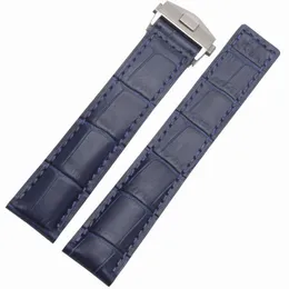 جديد وصول watchband bracelets الأزرق 20 ملليمتر 22 ملليمتر جلد طبيعي ووتش حزام مع نشر الصلب المشبك جلد البقر الجلود H0915