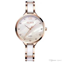 OLEVS Uhr schwarz/weißes Keramikarmband, elegante Quarzuhren, Diamant-Chronograph, wasserdichte Damen-Armbanduhr für Damen