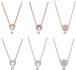 Äkta S Sterling Sier Fit Couple Rose Gold Classic Elegant Necklace Set Diy Love Heart Blue Critte Charm för pärlor Charms