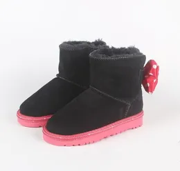 2021ブランド子供ウェーブポイントボウシューズガールズブーツ冬の暖かい足首幼児の男の子ブーツシューズキッズスノーブーツ子供用豪華な暖かい靴