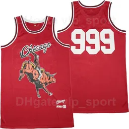 Masculino Remix Chicago 999 Juice Wrld X BR Camisa de basquete B / R Bleacher Report Aniversário comemora bordado costura algodão puro respirável esporte vermelho boa qualidade