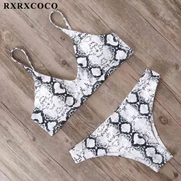 RXRXCOCO Bikini 2021 Hot Snake Printed Swimwear Women Bathing Suit Push Up Bandage Brazilian Biquinis Low Waist Swimsuit Bikinis X0522