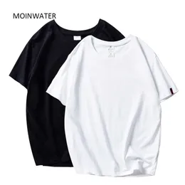 MoinWater Women T Shirts 2 stycken / Pack Solid Casual 100% Bomull Bekväm T-shirts Lady Tees Kortärmad Tops 210702