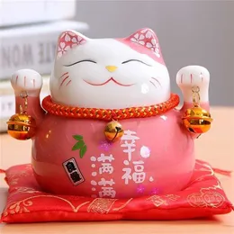 4 / 6,5 tums keramikmaneki neko spargris kreativ heminredning porslin ornament Lucky Fortune Cat pengar box affärsgåva 211108