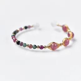New Product Ultra-Fine Natural Strawberry Candy Tourmaline Crystal 14K Gold-Coated Bracelet Open Female Jewelry