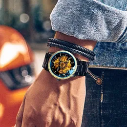 Design 2021 Hollow Automatic Golden Skeleton Mechanical Watch GMT Top Brand Luxury Watches Waterproof Men watch