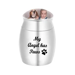 Rostfritt stål Pet Mini Cremation Urn Souvenir Pendant Custom Photo Canister 30x40mm Memorial Dog-Min Angel