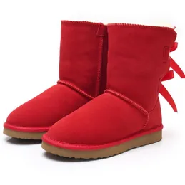 Venda quente aus clássico u3280 metade 2 arco botas de neve femininas bowknot manter quente curto inverno couro genuíno pele carneiro botas de pelúcia