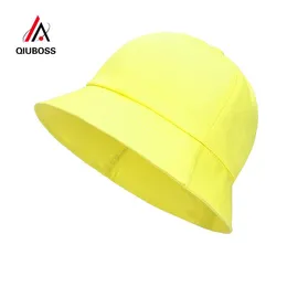 Cloches QIUBOSS Spring Summer Solid Color Cotton Bucket Hats 3-8 Years Old Lovely Boys Girls Children Fisherman Hat Outdoor Sunshade