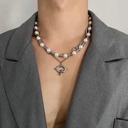 Stacked Hip-Hop Pearl Stitching Thorns Necklace Simple Design Double-Layer Titanium Steel American Clavicle Chain Jewelry