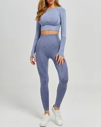 Ninimour Donna 2 pezzi Set completo Yo ga senza cuciture Sport Abbigliamento da palestra Abbigliamento da allenamento Manica lunga Leggings a vita alta Abbigliamento sportivo fitness 210415