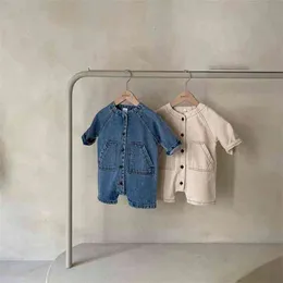 Milancel höst baby kläder solid bomull o-hals långärmad jumpsuit 210816