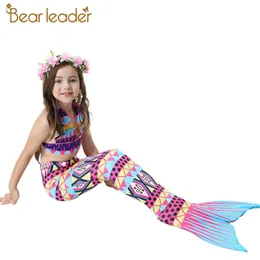 Ayı Lideri Kızlar Giyim Setleri Yaz Küçük Mermaid Kuyruk Bikini Suits Yüzmek Kostüm Giyim Setleri 3-12 Yıl 210708 için 3 adet