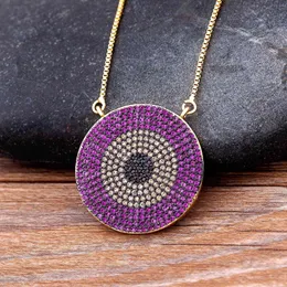 Fashion Round Shape Full Zircon Charm Lucky Turkish Blue Evil Eye Pendant Rhinestone Choker Necklace Green/Purple/Violet Colors